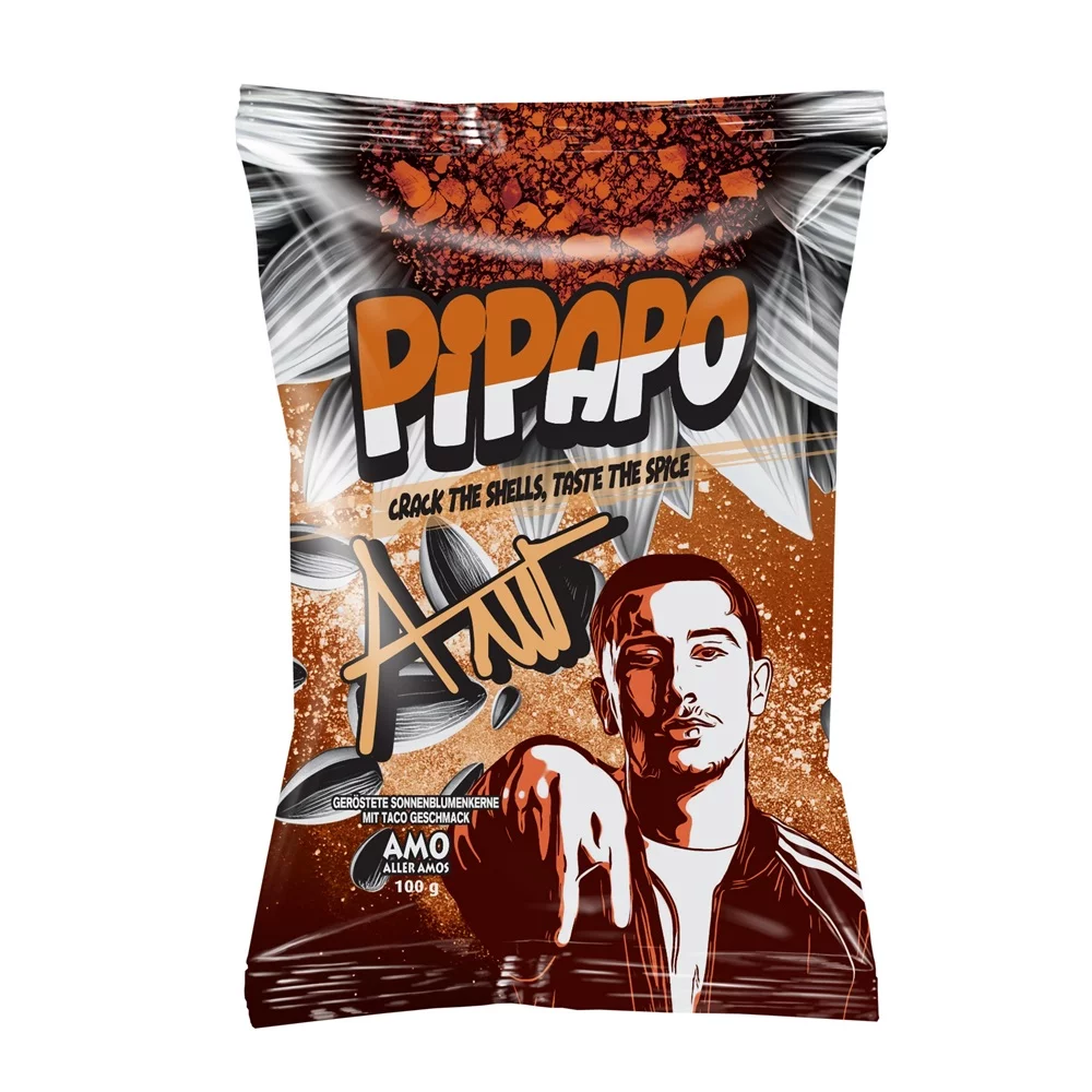 Pipapo Sonnenblumenkerne Taco 100g Packung mit pikantem Taco-Gewürz.