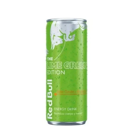 Red Bull Lime Green 250ml can on white background