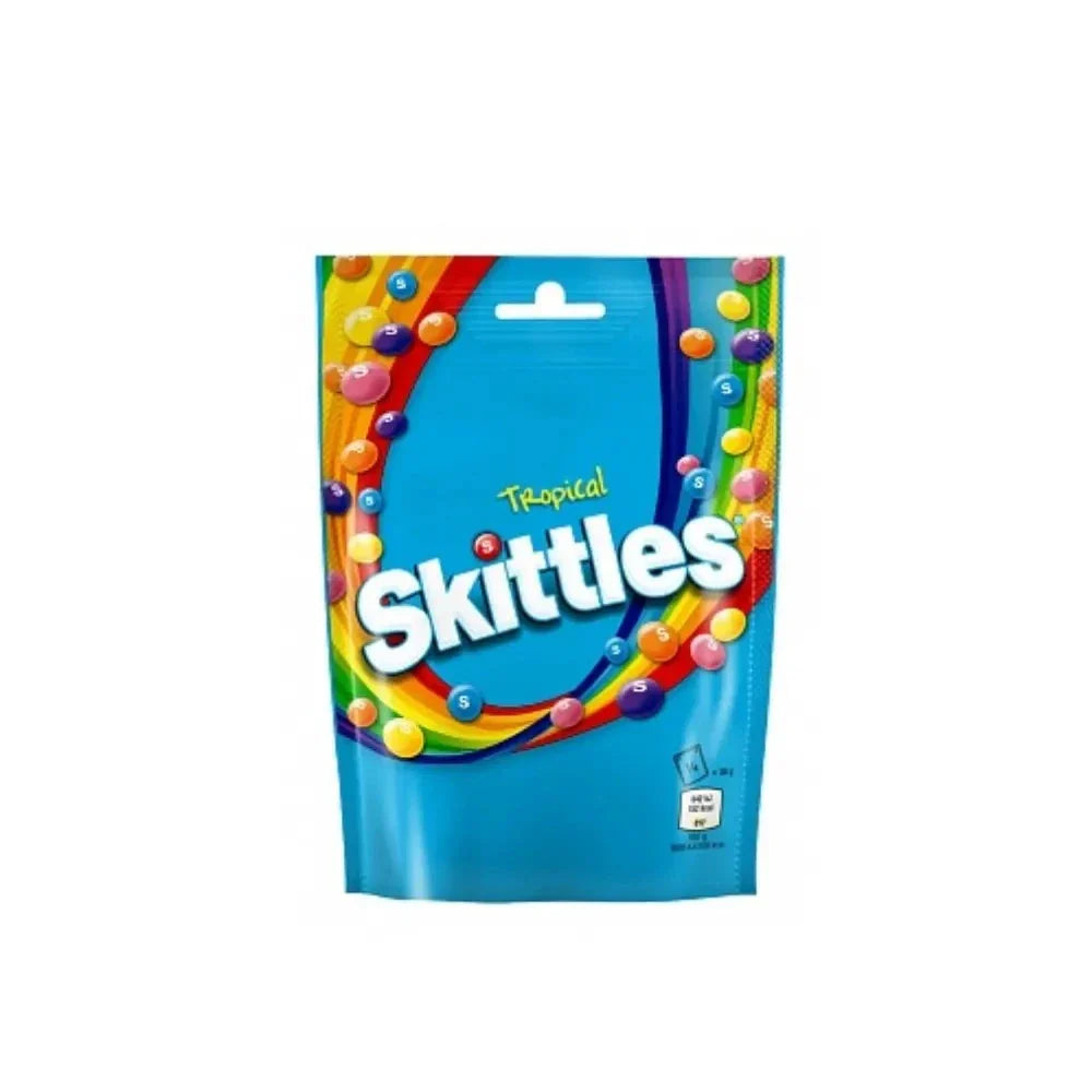 Skittles Tropical candy bag 136g with colorful fruit-flavored candies inside